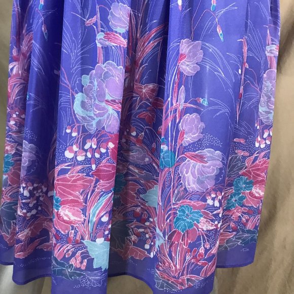 Vintage Mavinette Dress Women's Small/Medium Purple Pink Blue Floral Pattern 3/4 - Picture 9 of 16